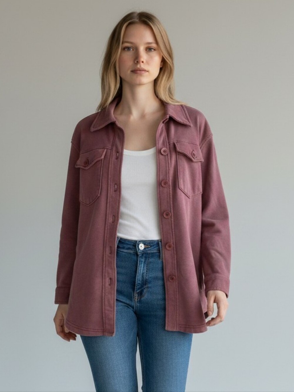 Avec Les Filles Women’s Small Mauve Shacket Shirt Jacket Button Front Utility